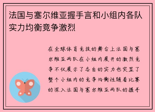 法国与塞尔维亚握手言和小组内各队实力均衡竞争激烈